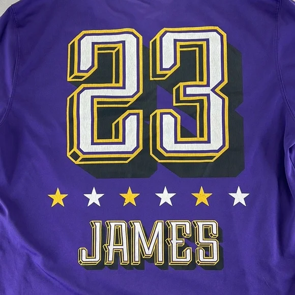NBA Short Sleeve Shirt Los Angeles LA Lakers 23 Lebron James Purple Mens XL - Picture 12 of 15
